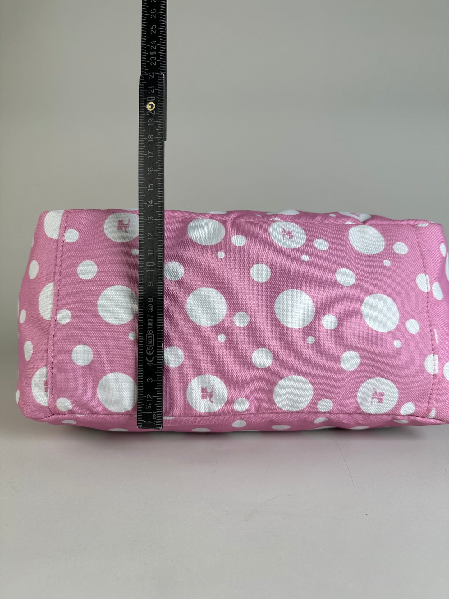Vintage Courreges Polka Dot Nylon Hobo Bag Pink White