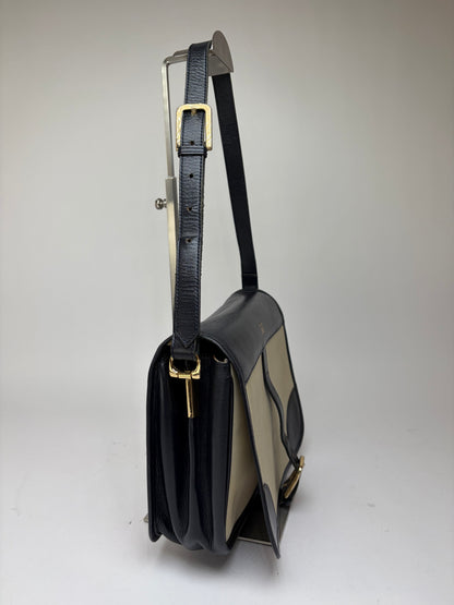Vintage Burberrys Flap Crossbody Bag c. Late 1980s Black Beige