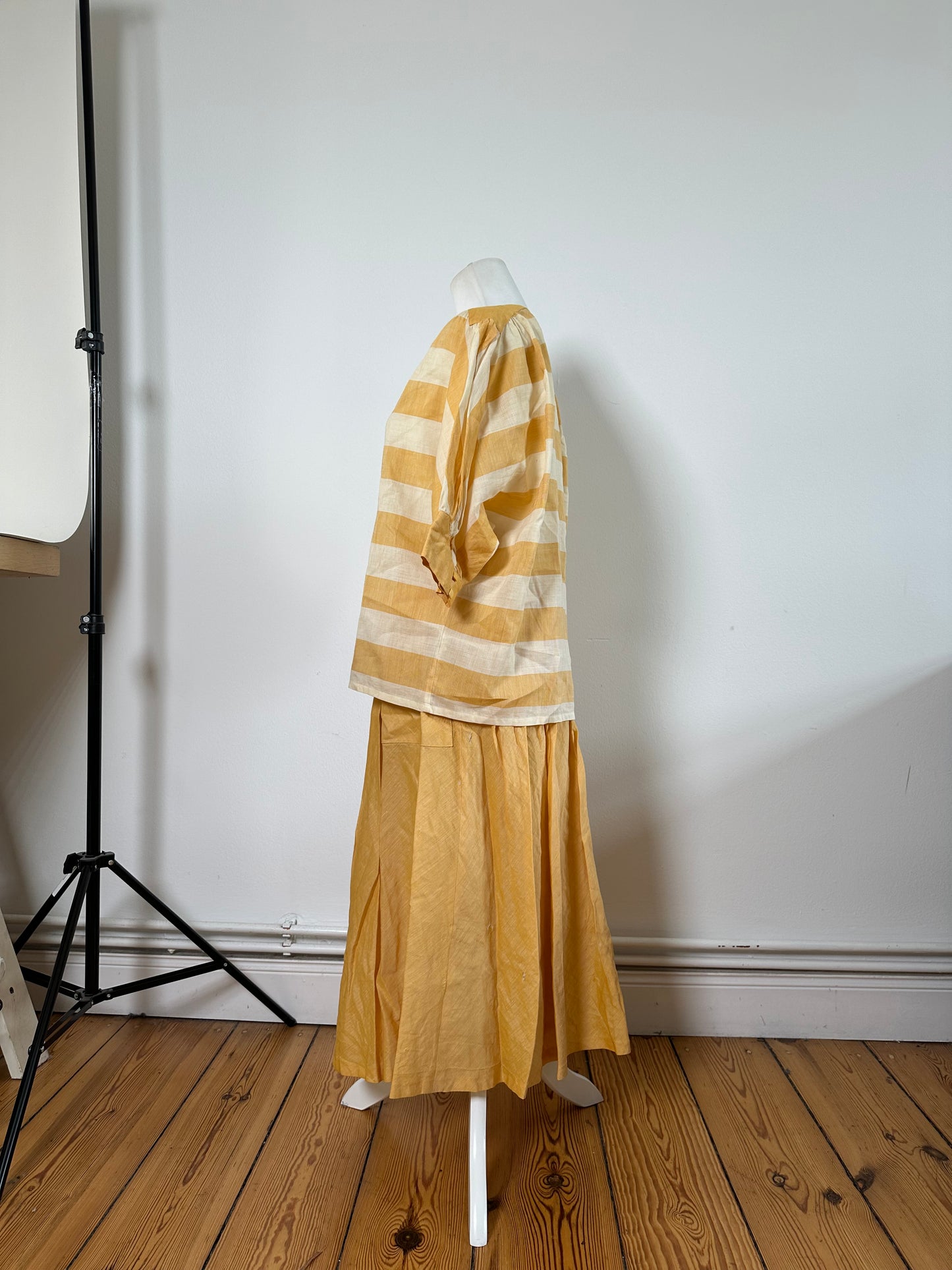 Vintage Dior Linen Twin Set Yellow Cream M