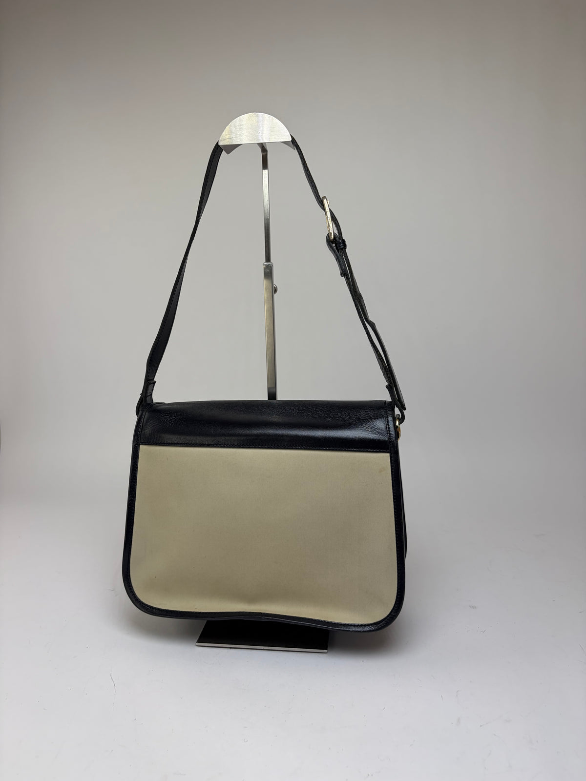Vintage Burberrys Flap Crossbody Bag c. Late 1980s Black Beige