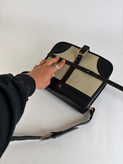 Vintage Burberrys Flap Crossbody Bag c. Late 1980s Black Beige