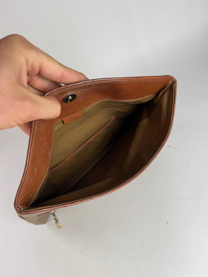 Pochette vintage en cuir monogramme Céline Paris beige marron