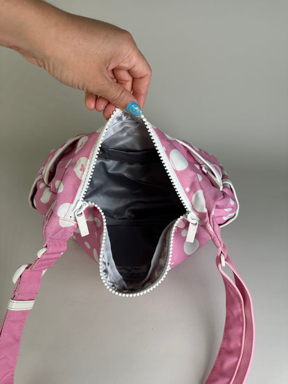 Vintage Courreges Polka Dot Nylon Hobo Bag Pink White