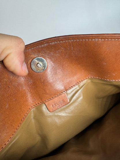 Pochette vintage en cuir monogramme Céline Paris beige marron