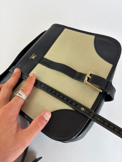Vintage Burberrys Flap Crossbody Bag c. Late 1980s Black Beige