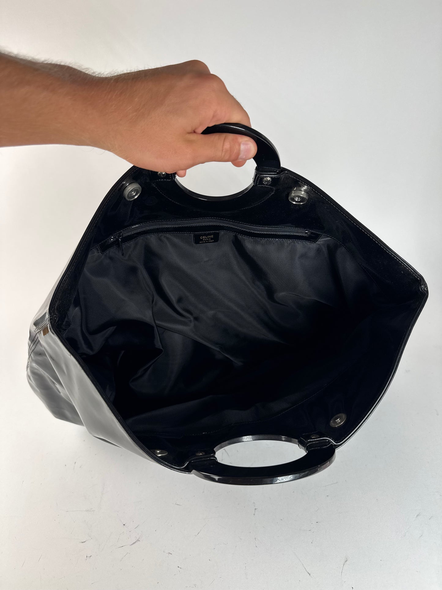 Vintage Celine Paris Patent Leather Ring Bag Black