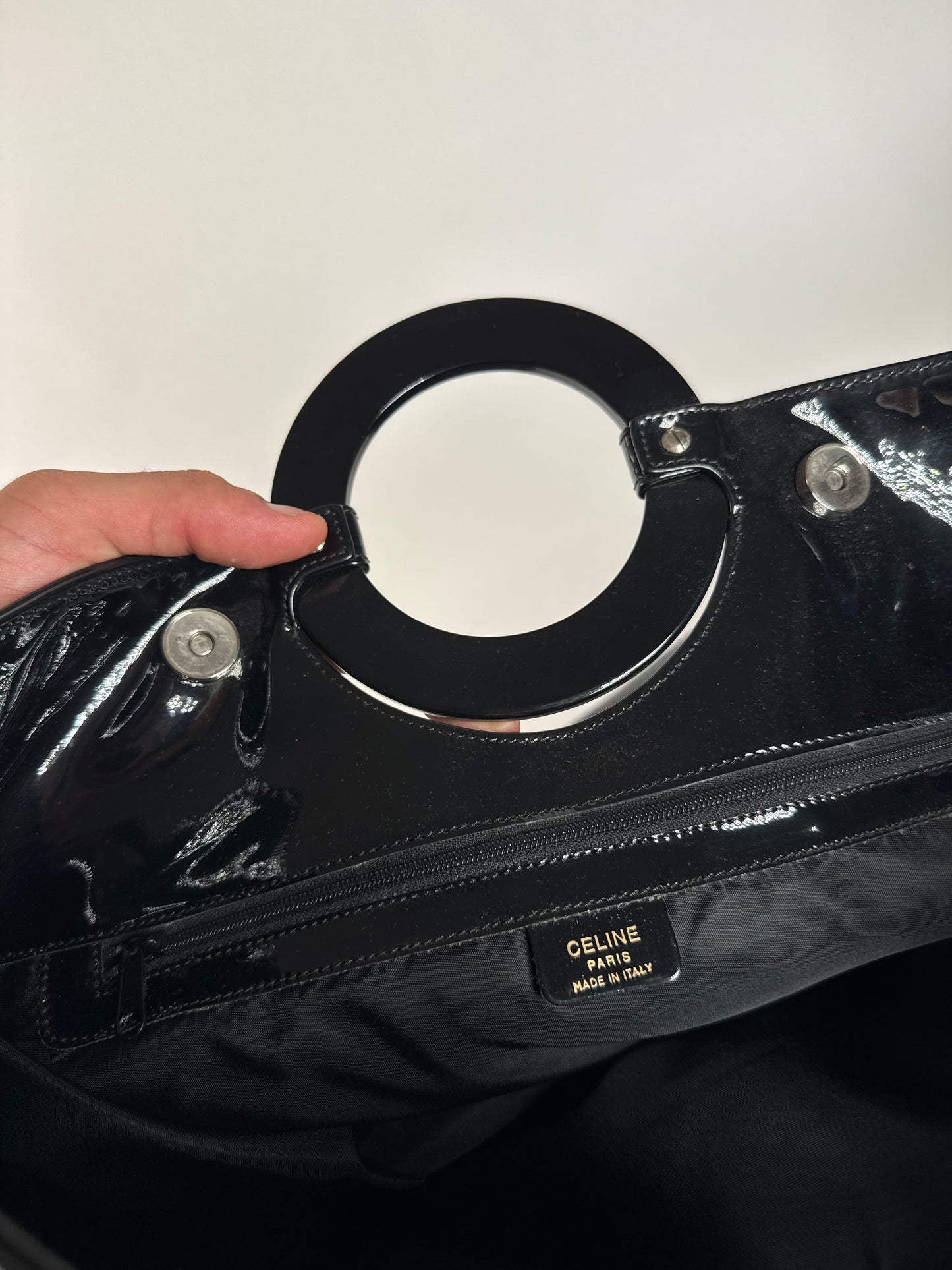 Vintage Celine Paris Patent Leather Ring Bag Black