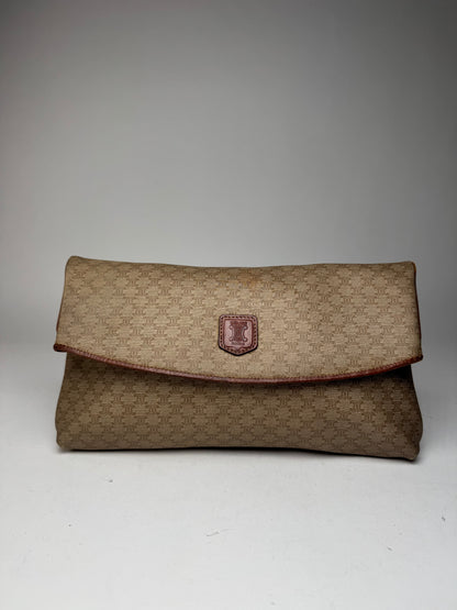 Pochette vintage en cuir monogramme Céline Paris beige marron
