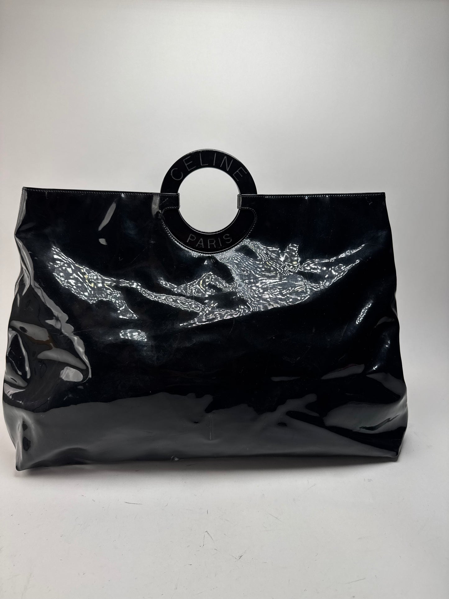 Vintage Celine Paris Patent Leather Ring Bag Black
