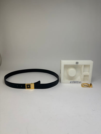 Vintage Givenchy 4G Logo Leather Belt c. Late 1980s Black Gold