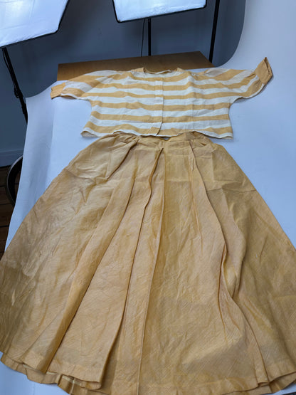 Vintage Dior Linen Twin Set Yellow Cream M