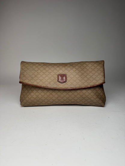 Pochette vintage en cuir monogramme Céline Paris beige marron