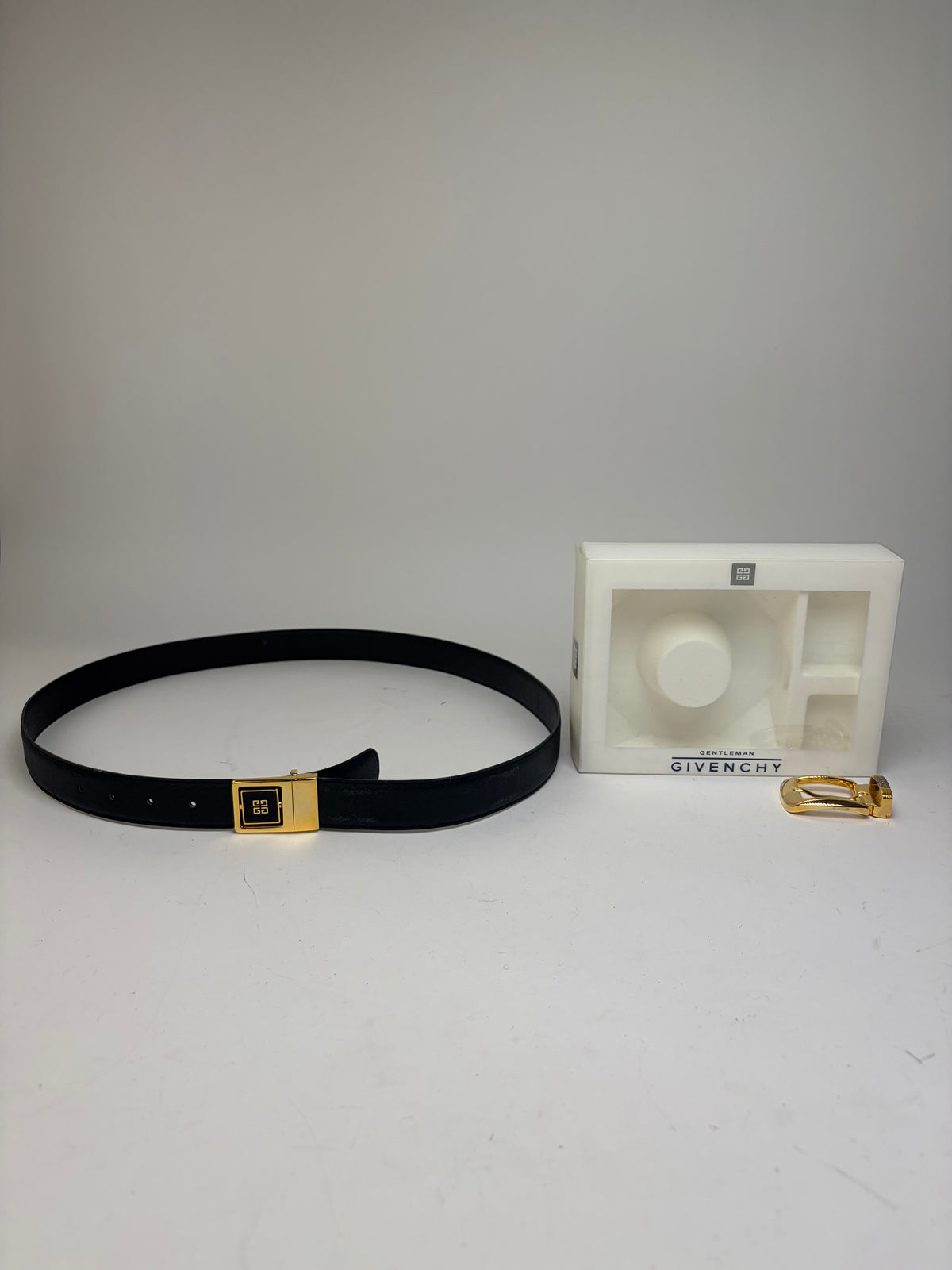 Vintage Givenchy 4G Logo Leather Belt c. Late 1980s Black Gold