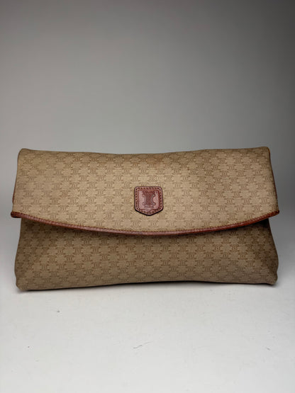 Pochette vintage en cuir monogramme Céline Paris beige marron