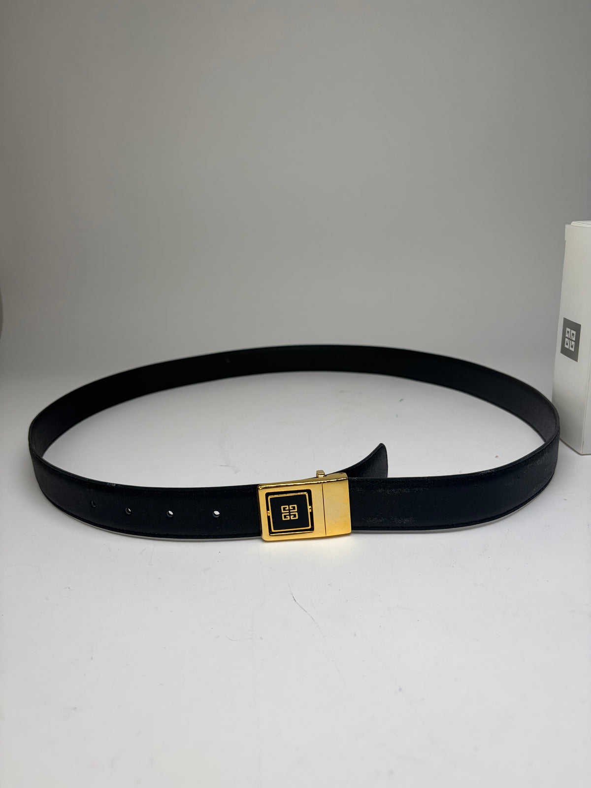 Vintage Givenchy 4G Logo Leather Belt c. Late 1980s Black Gold