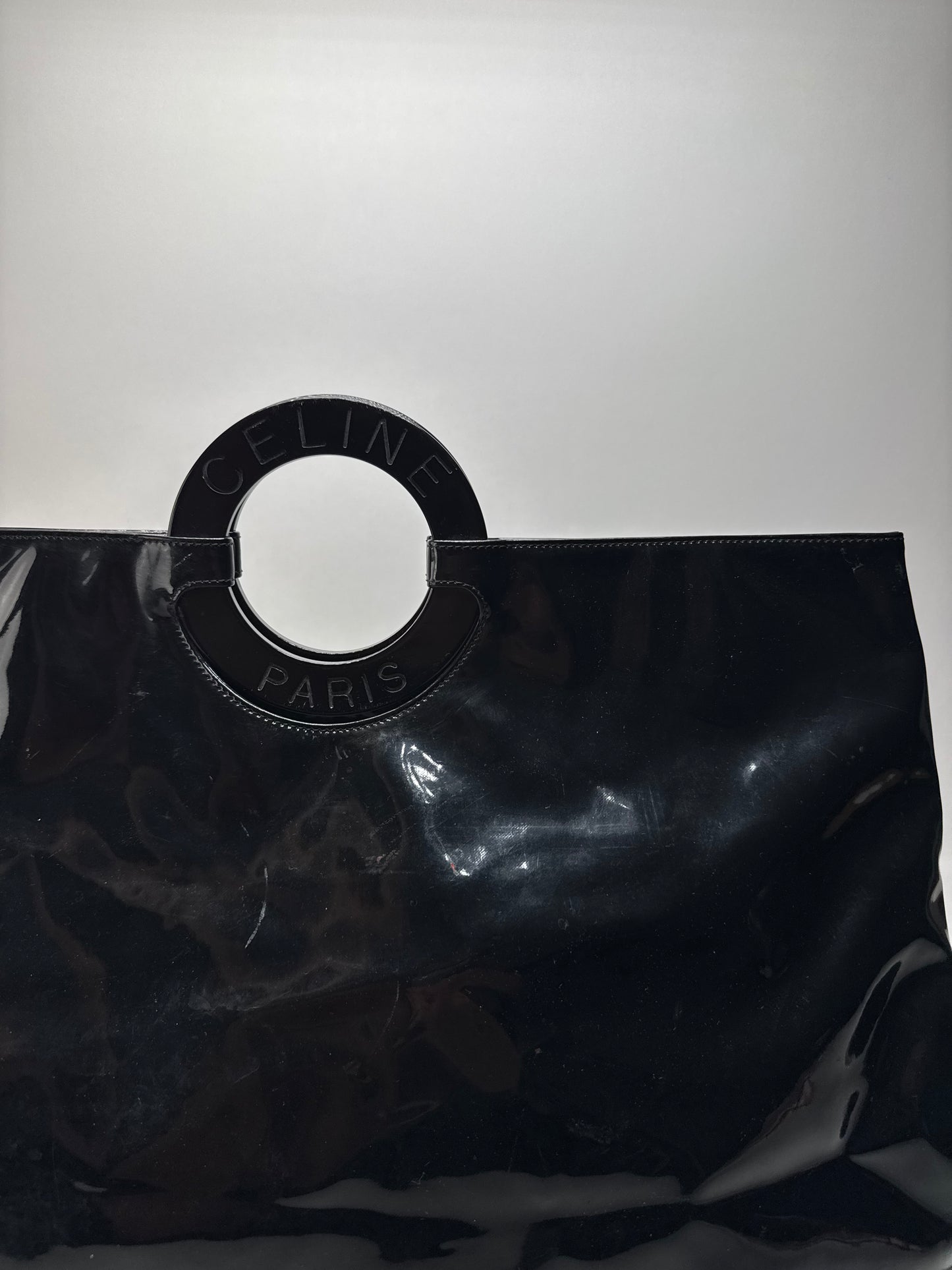 Vintage Celine Paris Patent Leather Ring Bag Black