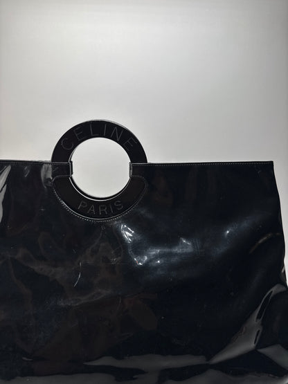 Vintage Celine Paris Patent Leather Ring Bag Black