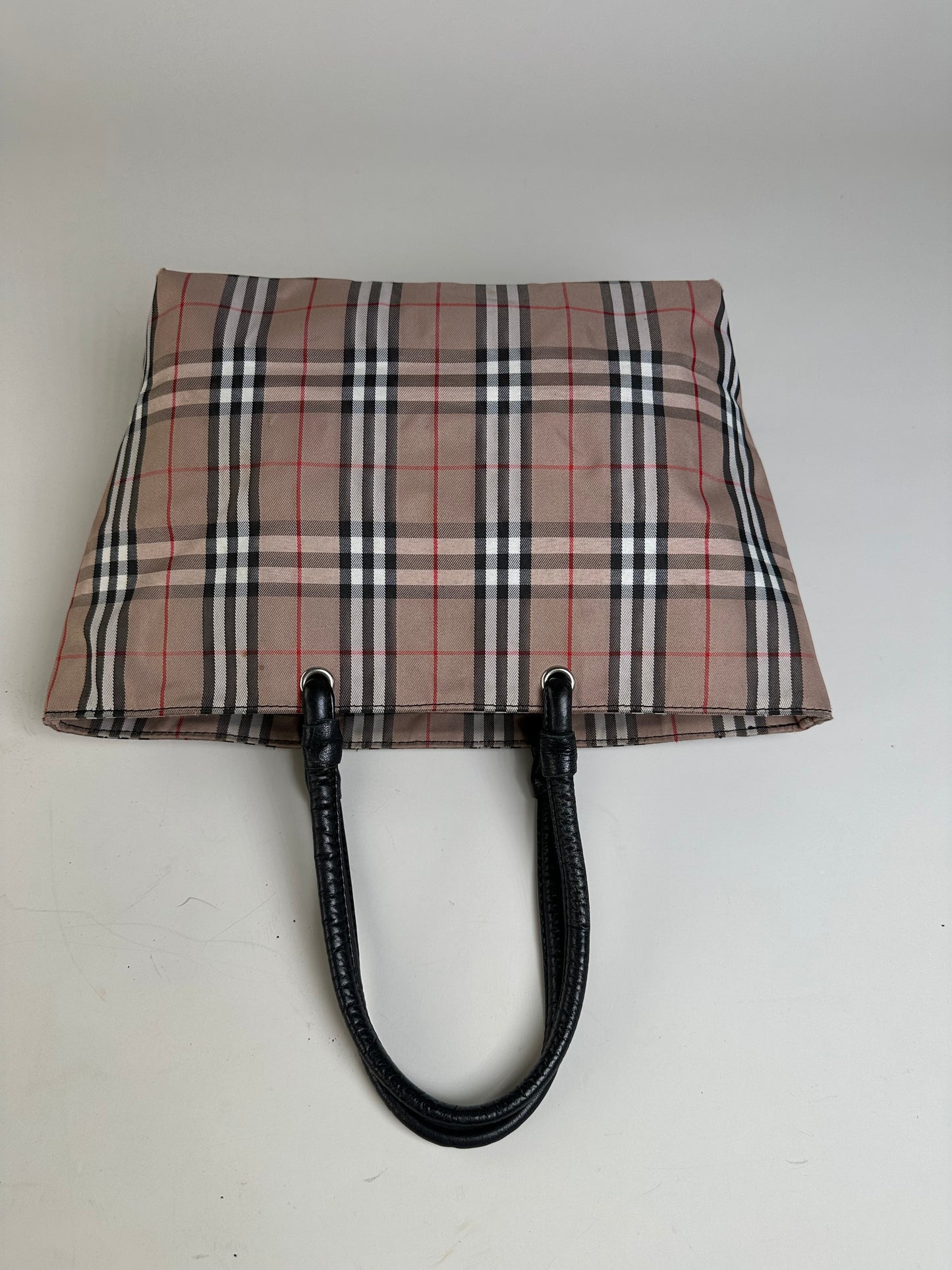 Vintage Burberry Check Canvas Tote Bag Beige Black Red