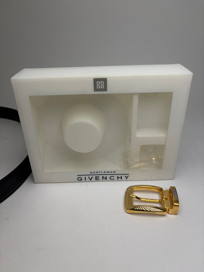 Vintage Givenchy 4G Logo Leather Belt c. Late 1980s Black Gold