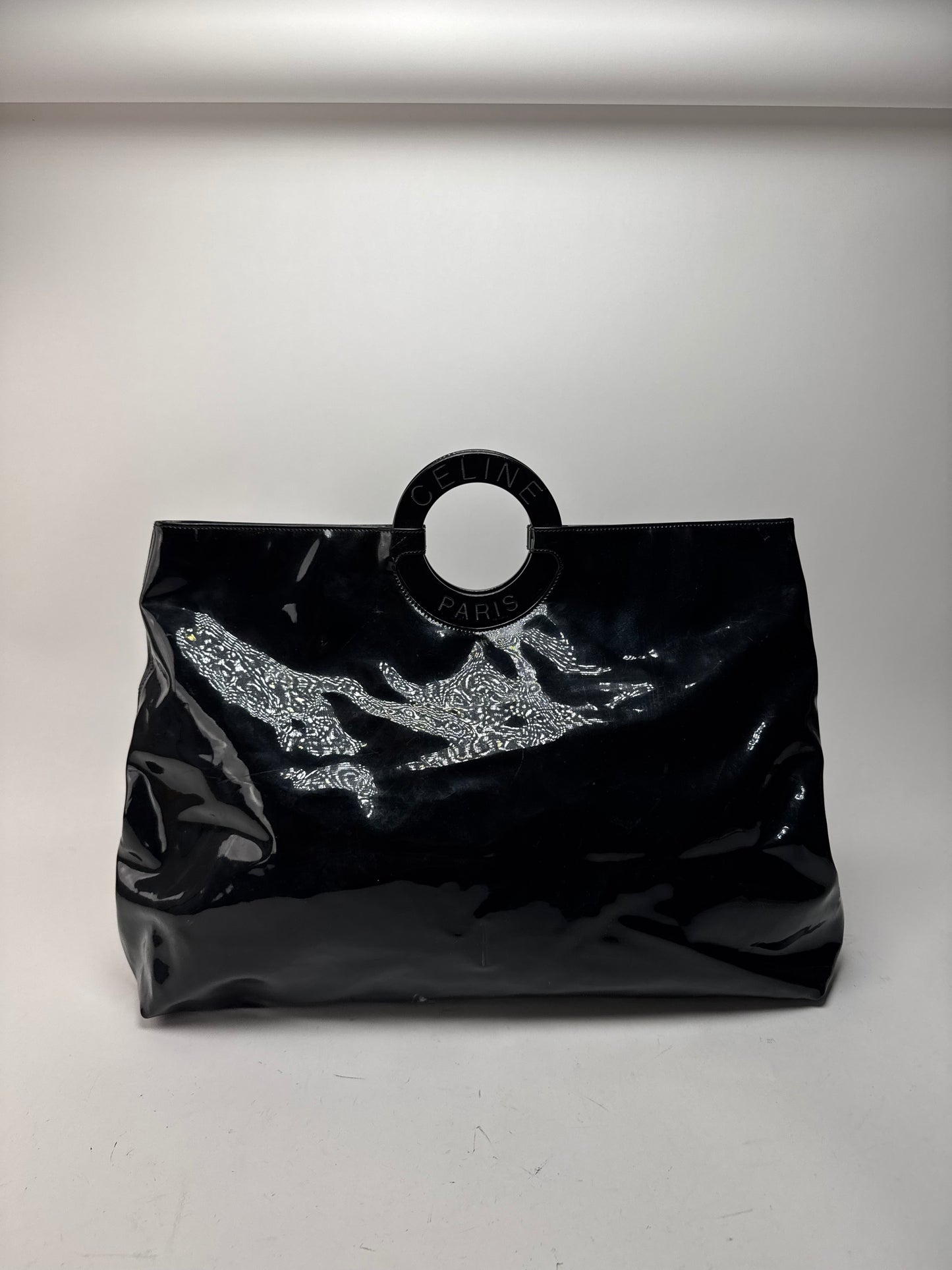 Vintage Celine Paris Patent Leather Ring Bag Black