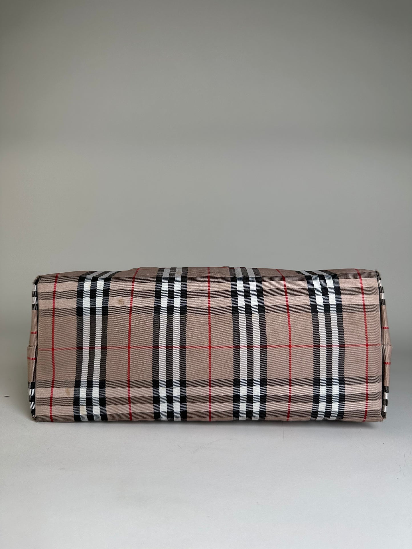 Vintage Burberry Check Canvas Tote Bag Beige Black Red