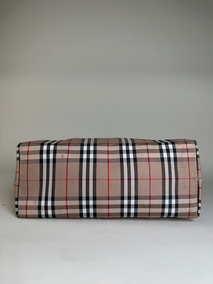 Vintage Burberry Check Canvas Tote Bag Beige Black Red