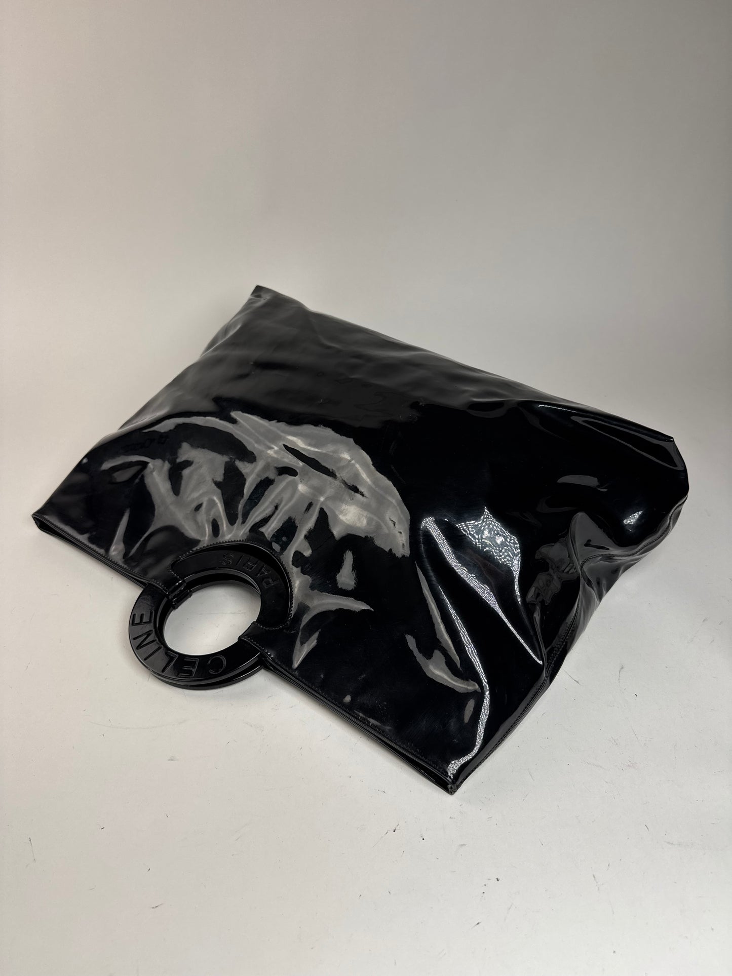 Vintage Celine Paris Patent Leather Ring Bag Black