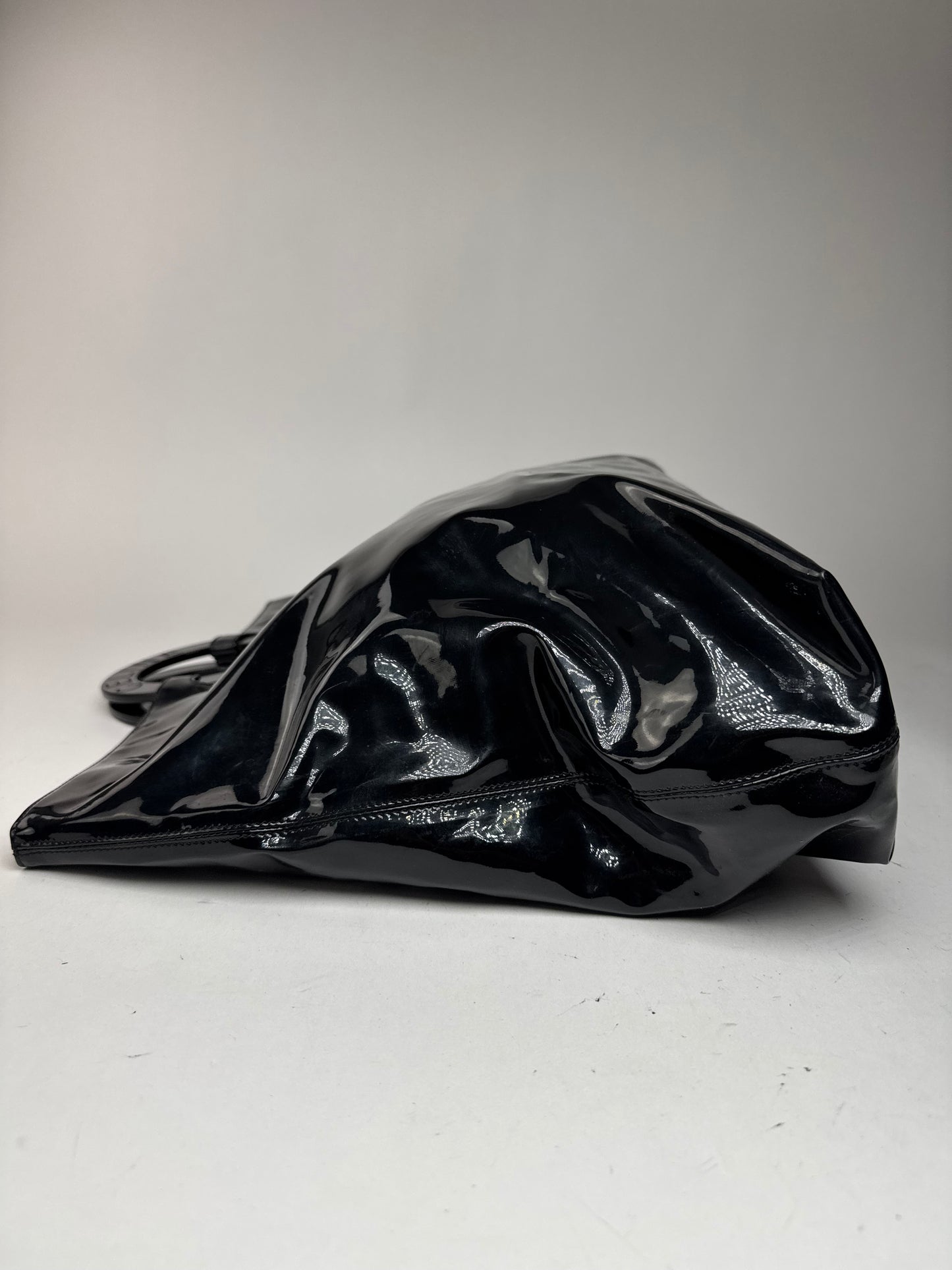 Vintage Celine Paris Patent Leather Ring Bag Black