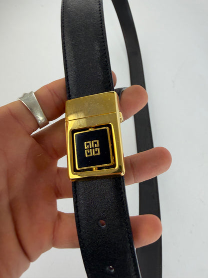 Vintage Givenchy 4G Logo Leather Belt c. Late 1980s Black Gold