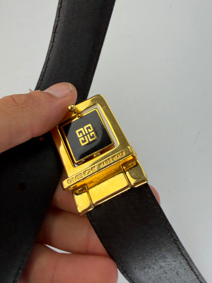 Vintage Givenchy 4G Logo Leather Belt c. Late 1980s Black Gold