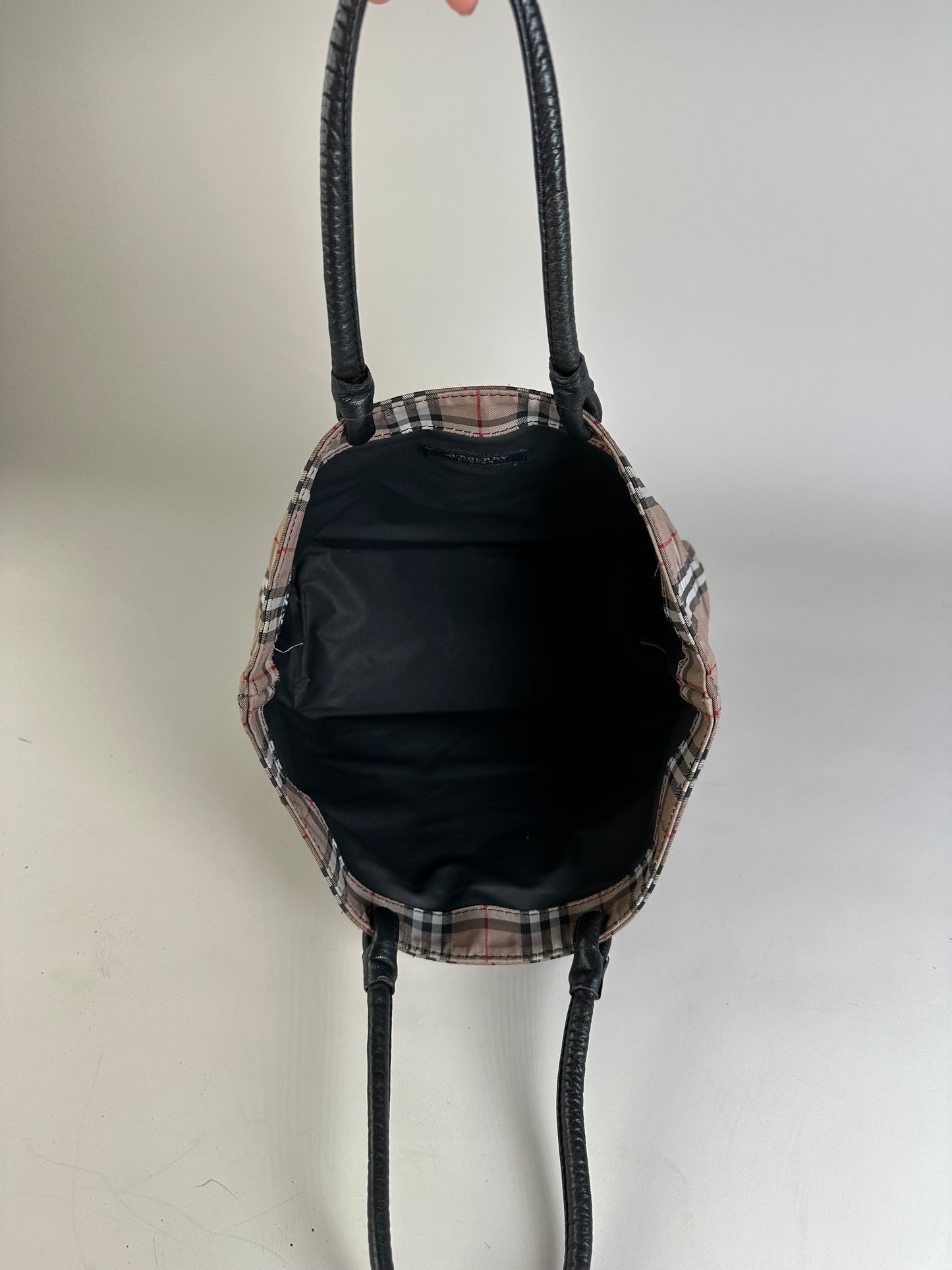 Vintage Burberry Check Canvas Tote Bag Beige Black Red
