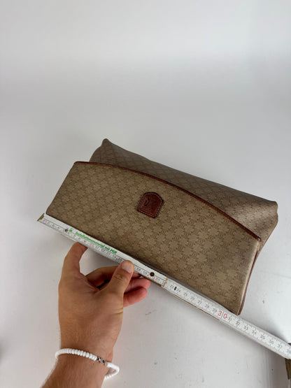 Pochette vintage en cuir monogramme Céline Paris beige marron