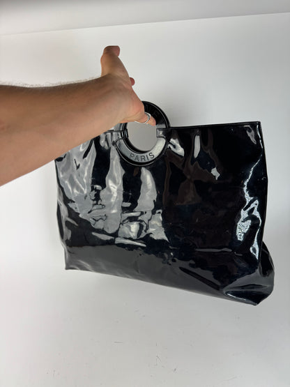 Vintage Celine Paris Patent Leather Ring Bag Black