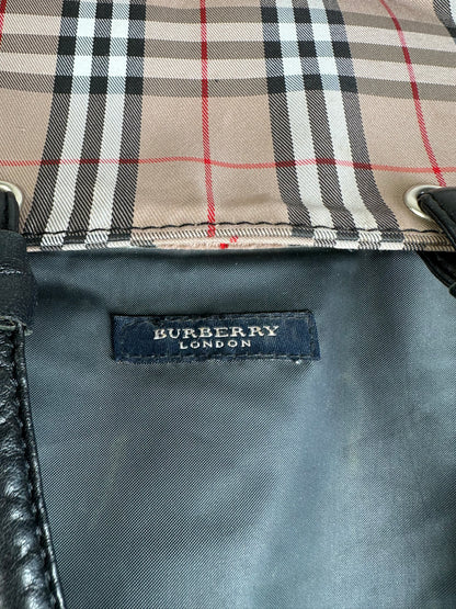 Vintage Burberry Check Canvas Tote Bag Beige Black Red