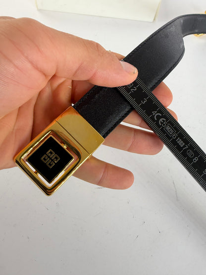 Vintage Givenchy 4G Logo Leather Belt c. Late 1980s Black Gold