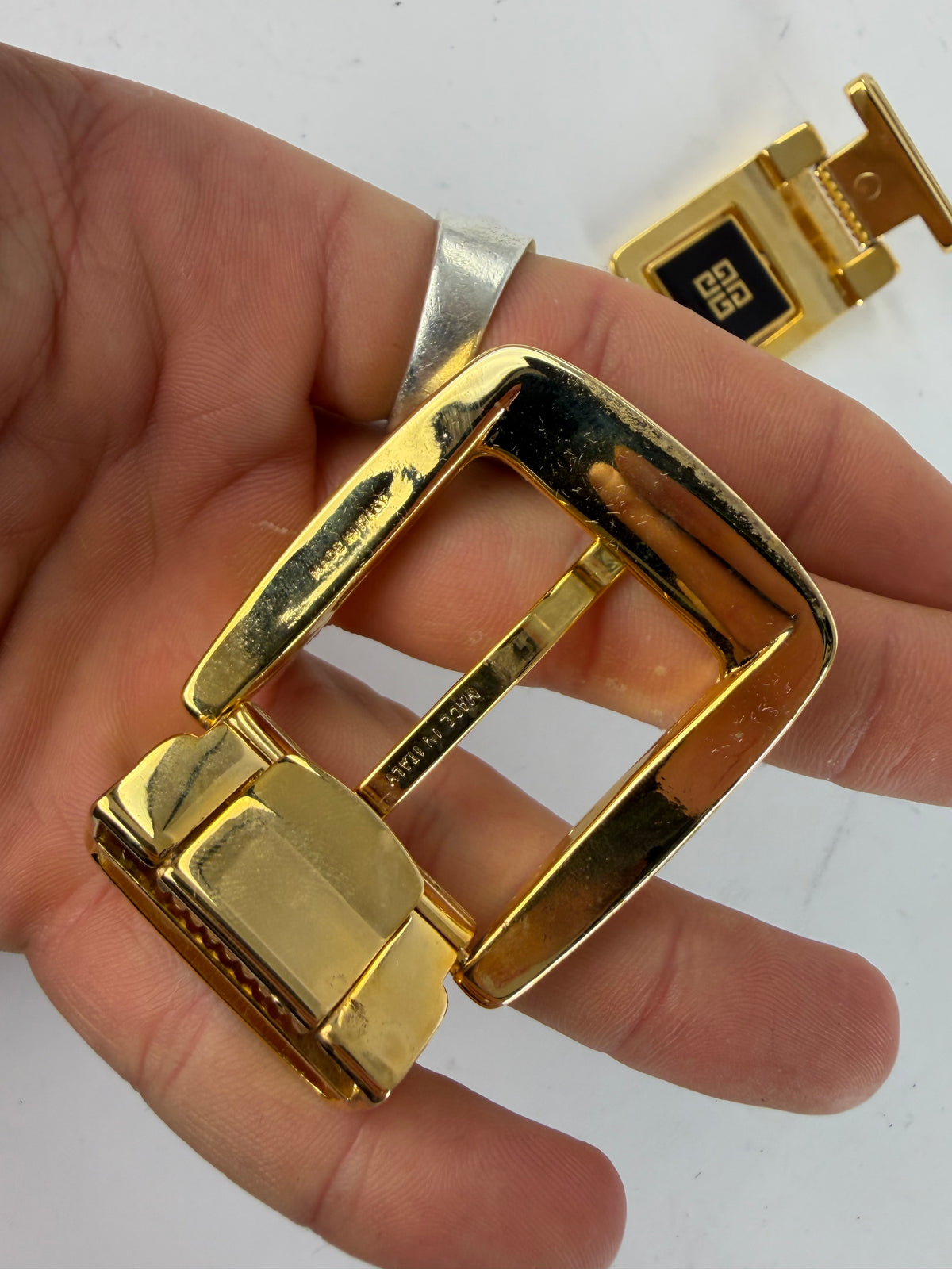 Vintage Givenchy 4G Logo Leather Belt c. Late 1980s Black Gold