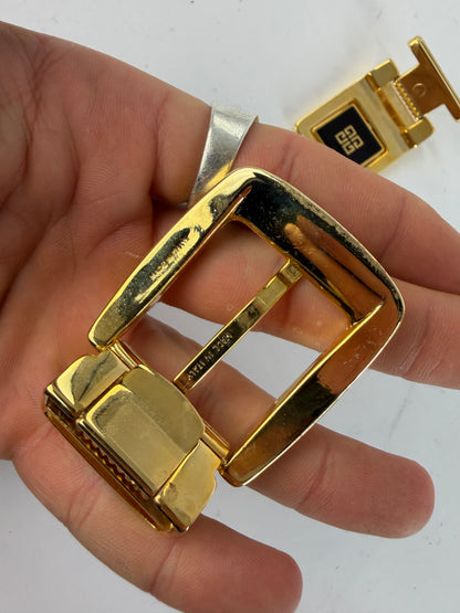 Vintage Givenchy 4G Logo Leather Belt c. Late 1980s Black Gold