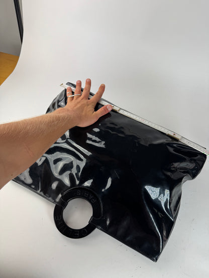 Vintage Celine Paris Patent Leather Ring Bag Black