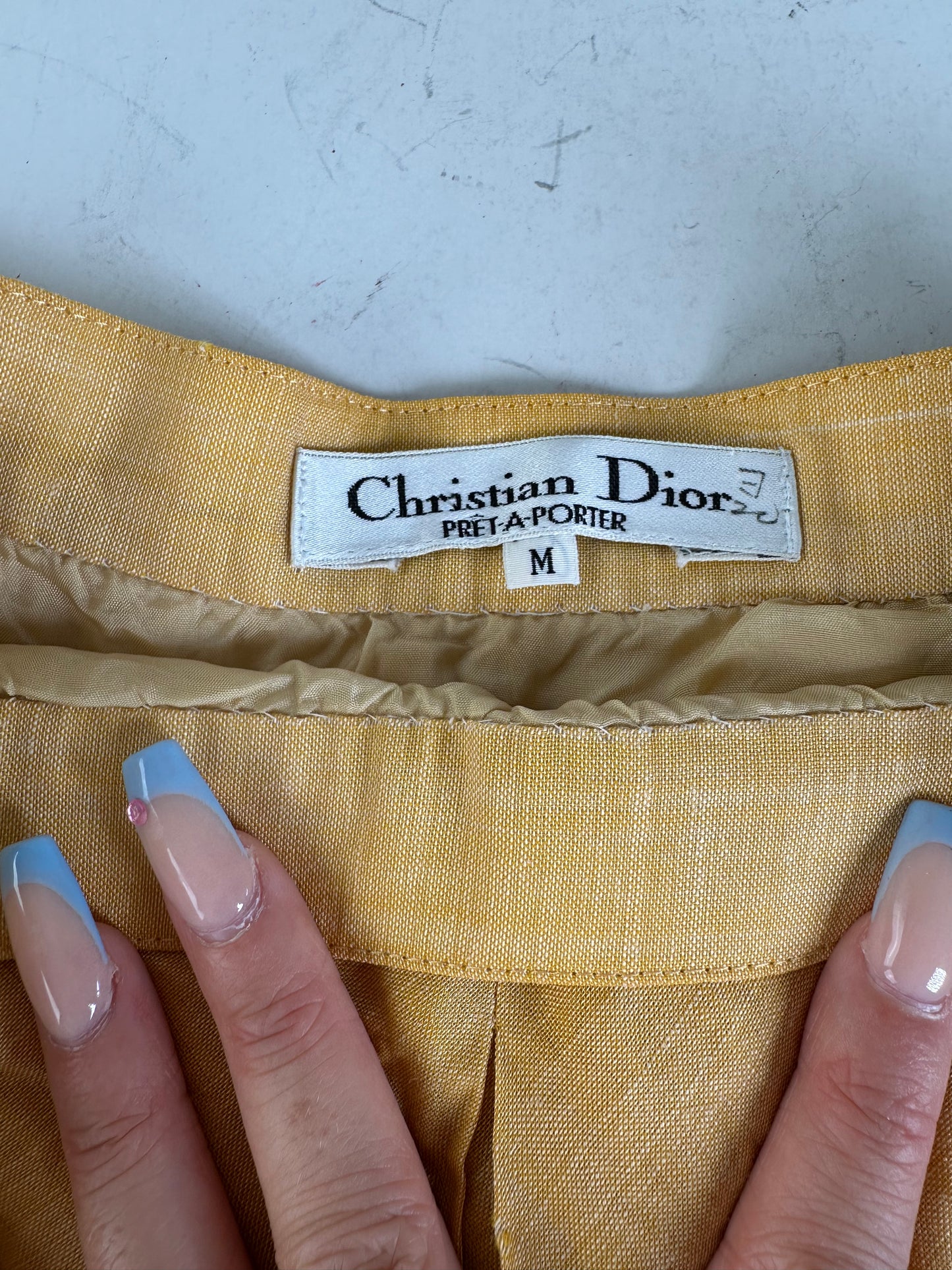 Vintage Dior Linen Twin Set Yellow Cream M