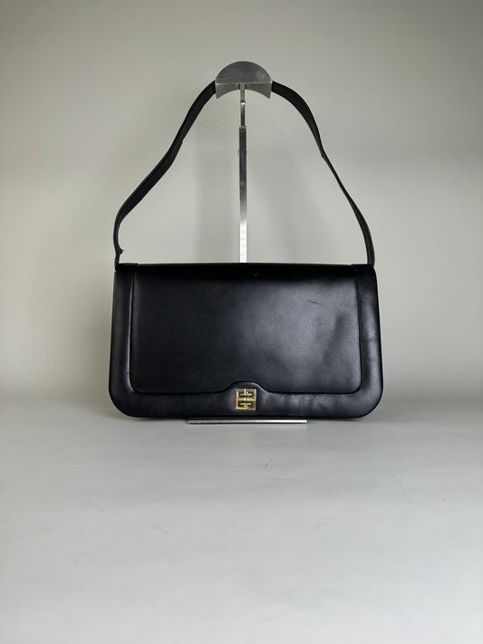 Vintage Givenchy Leather Shoulder Bag Black Gold