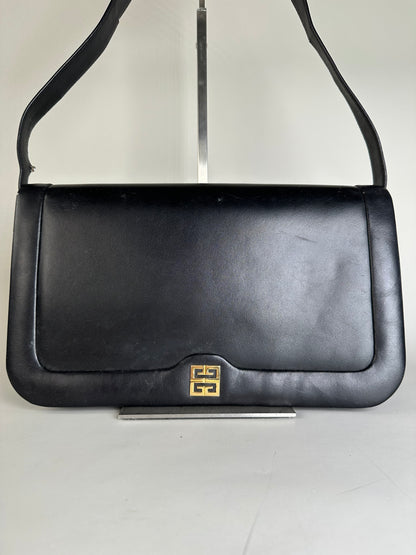 Vintage Givenchy Leather Shoulder Bag Black Gold
