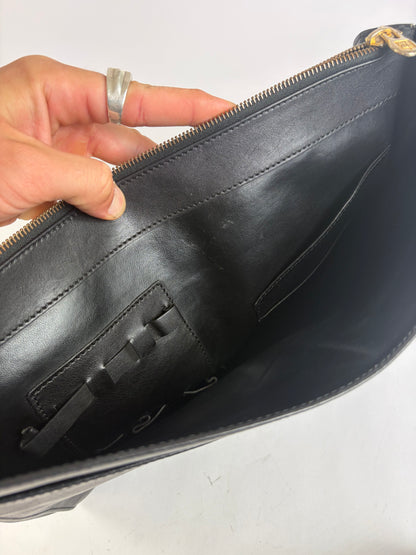 Vintage Celine Triomphe Leather Flap Clutch c. 1992 Black