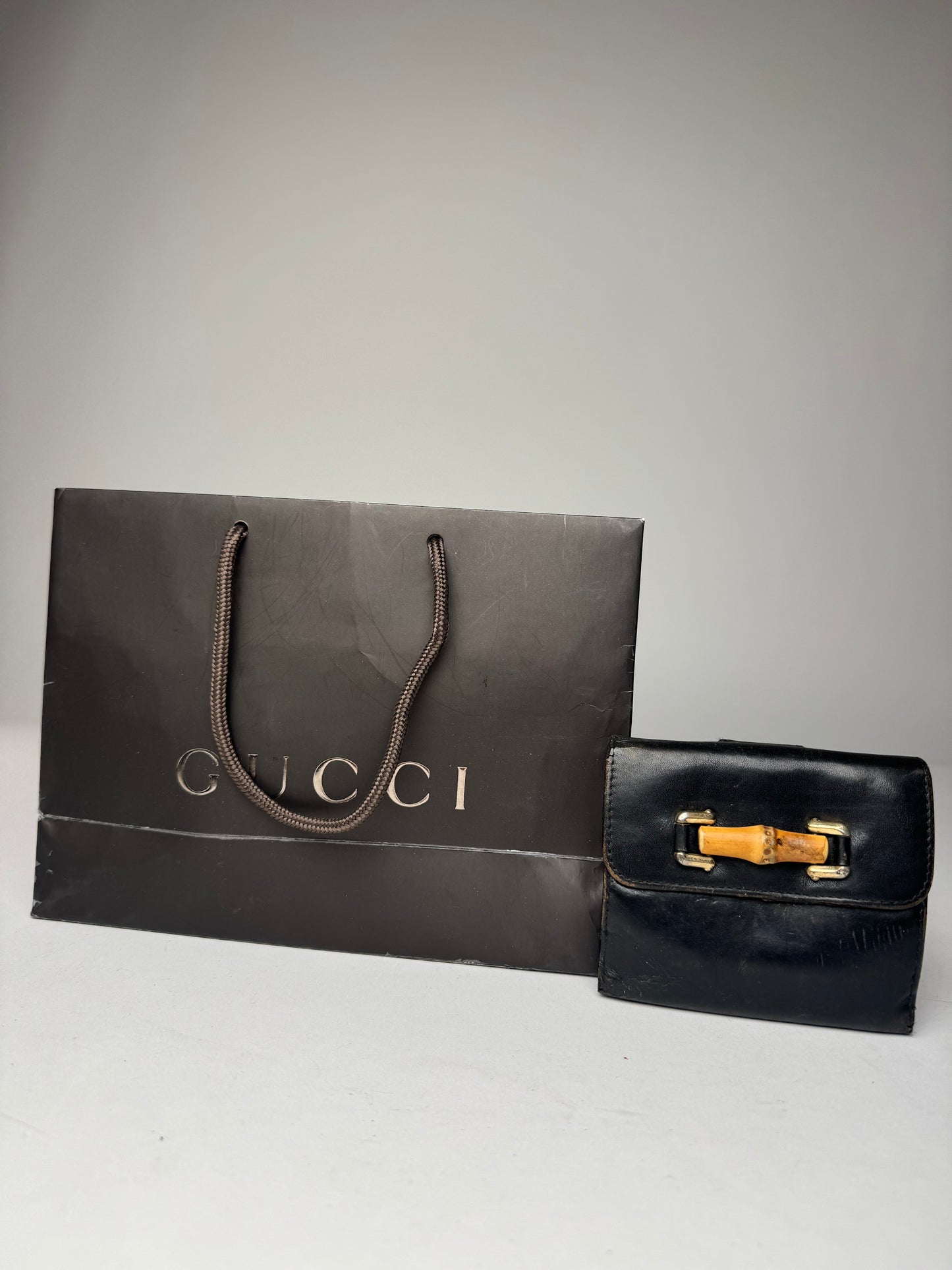 Vintage Gucci Bamboo Leather Wallet Black