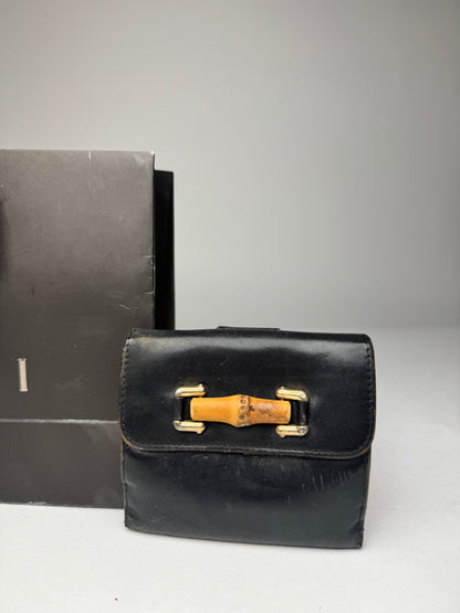 Vintage Gucci Bamboo Leather Wallet Black