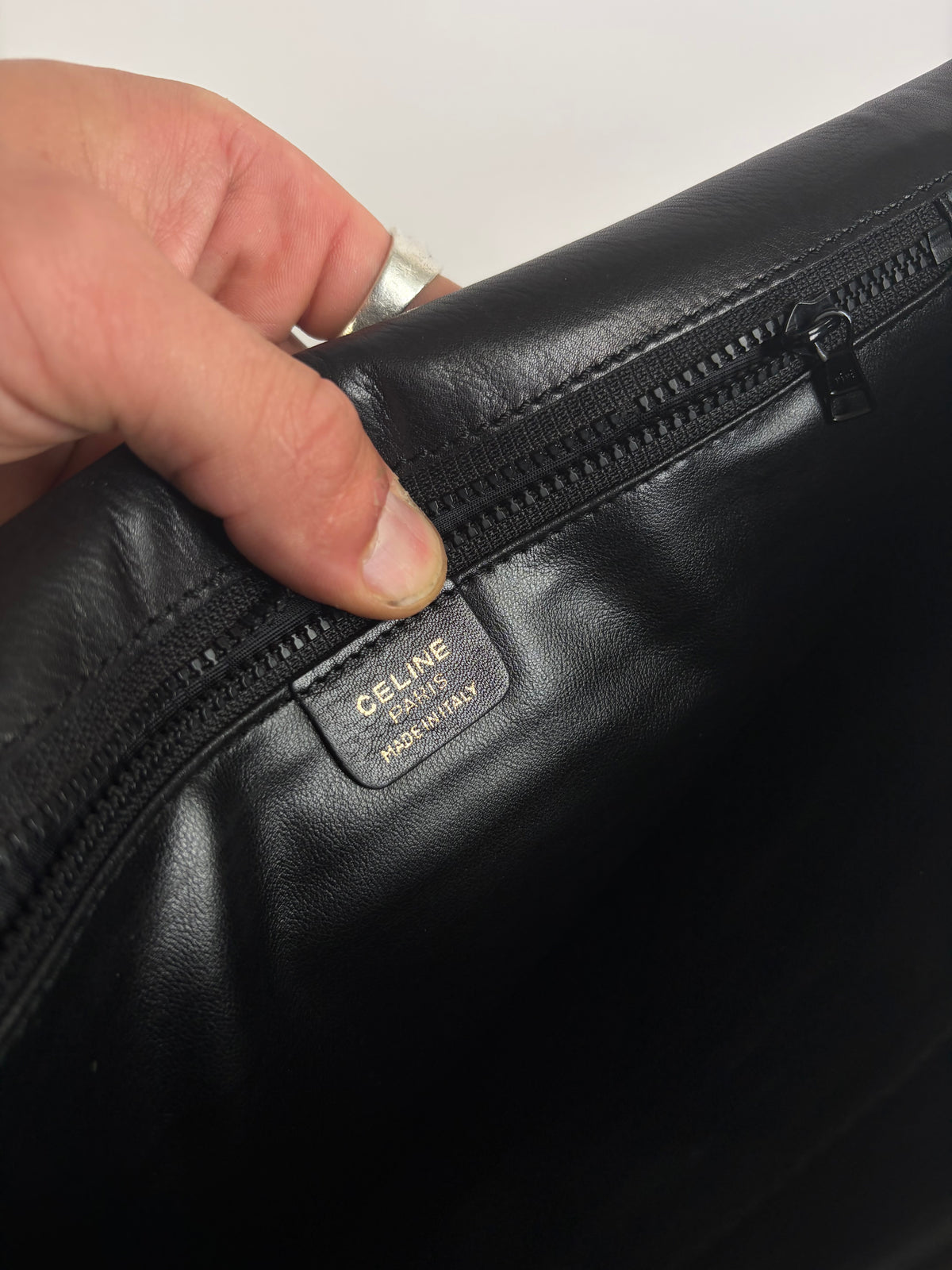 Vintage Celine Triomphe Leather Flap Clutch c. 1992 Black