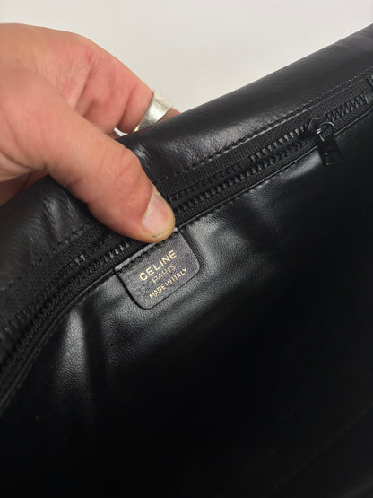 Vintage Celine Triomphe Leather Flap Clutch c. 1992 Black