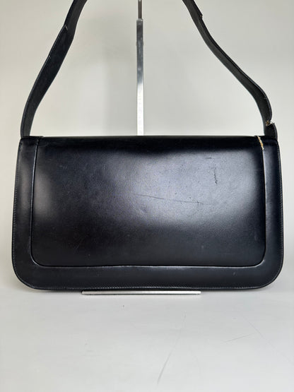 Vintage Givenchy Leather Shoulder Bag Black Gold