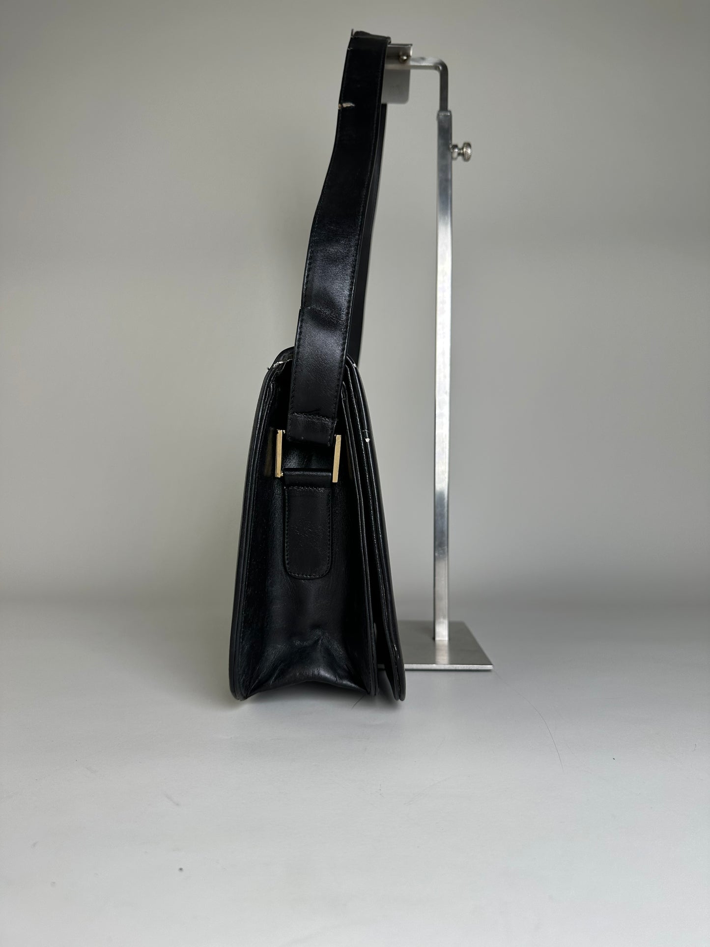 Vintage Givenchy Leather Shoulder Bag Black Gold