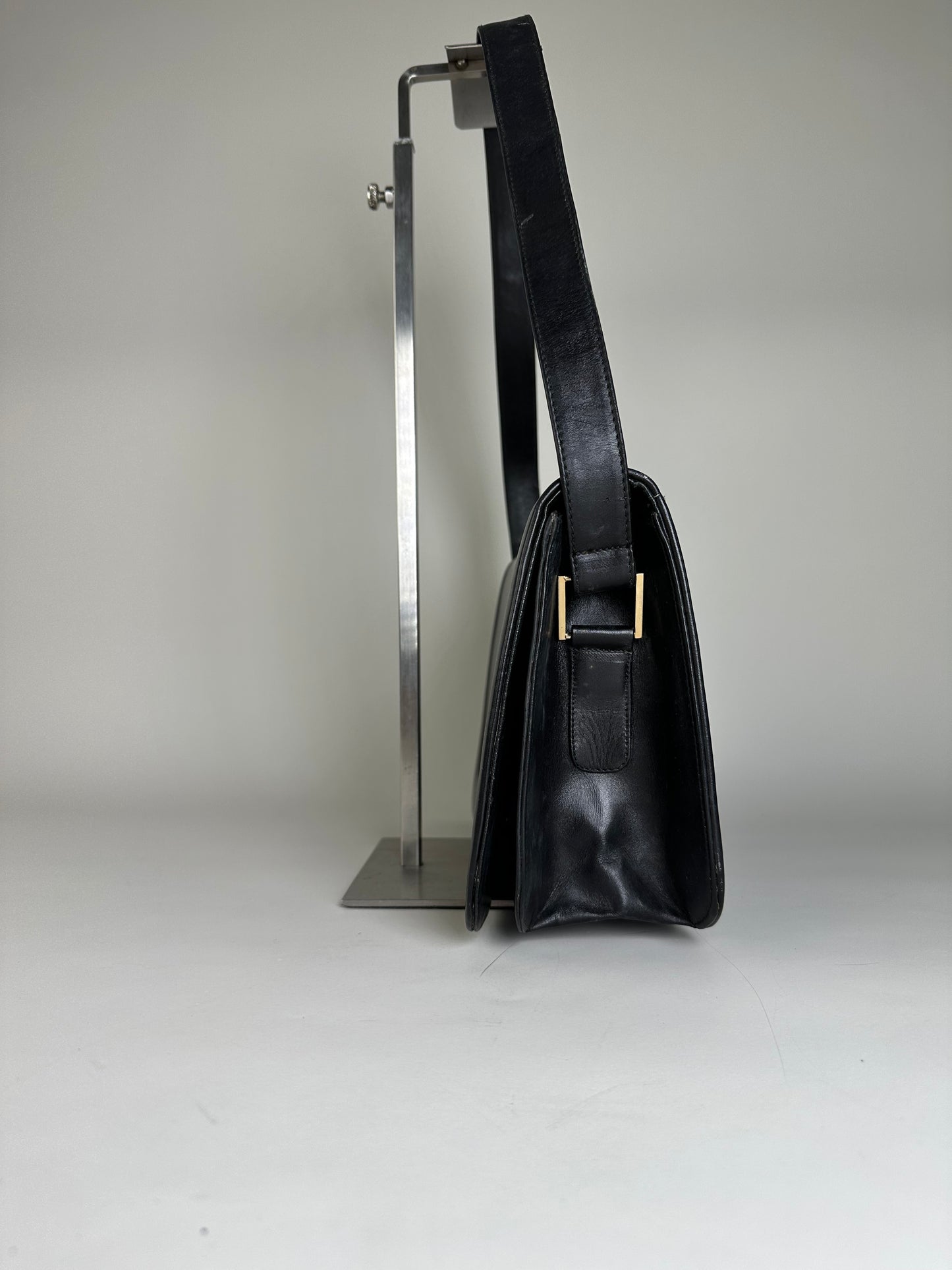 Vintage Givenchy Leather Shoulder Bag Black Gold