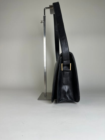 Vintage Givenchy Leather Shoulder Bag Black Gold